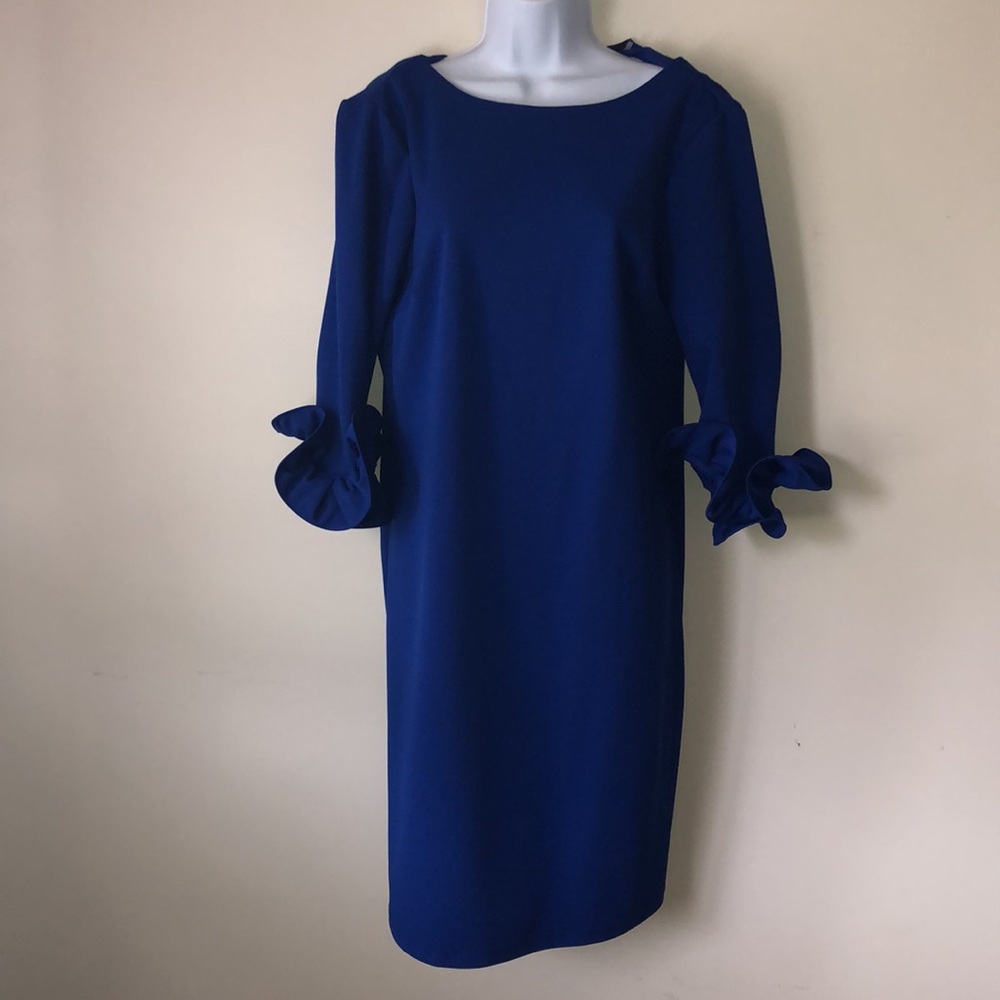 Royal Blue Dress With Ruffles at the Sleeves